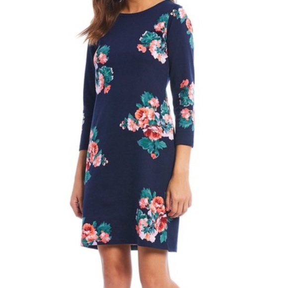 Joules Riviera Print Jersey Dress in Navy Rose - Picture 1 of 9